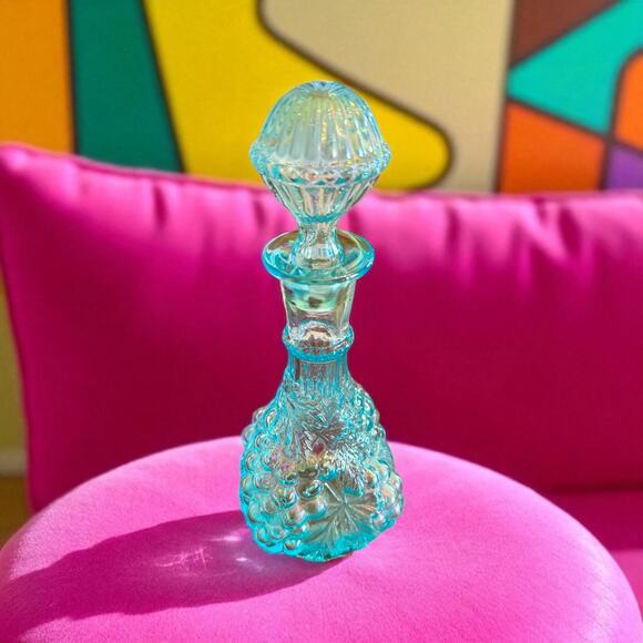 Imperial Glass Azure Blue Grape Decanter-Iridescent-Midcentury Barware-Vintage - Picture 4 of 8